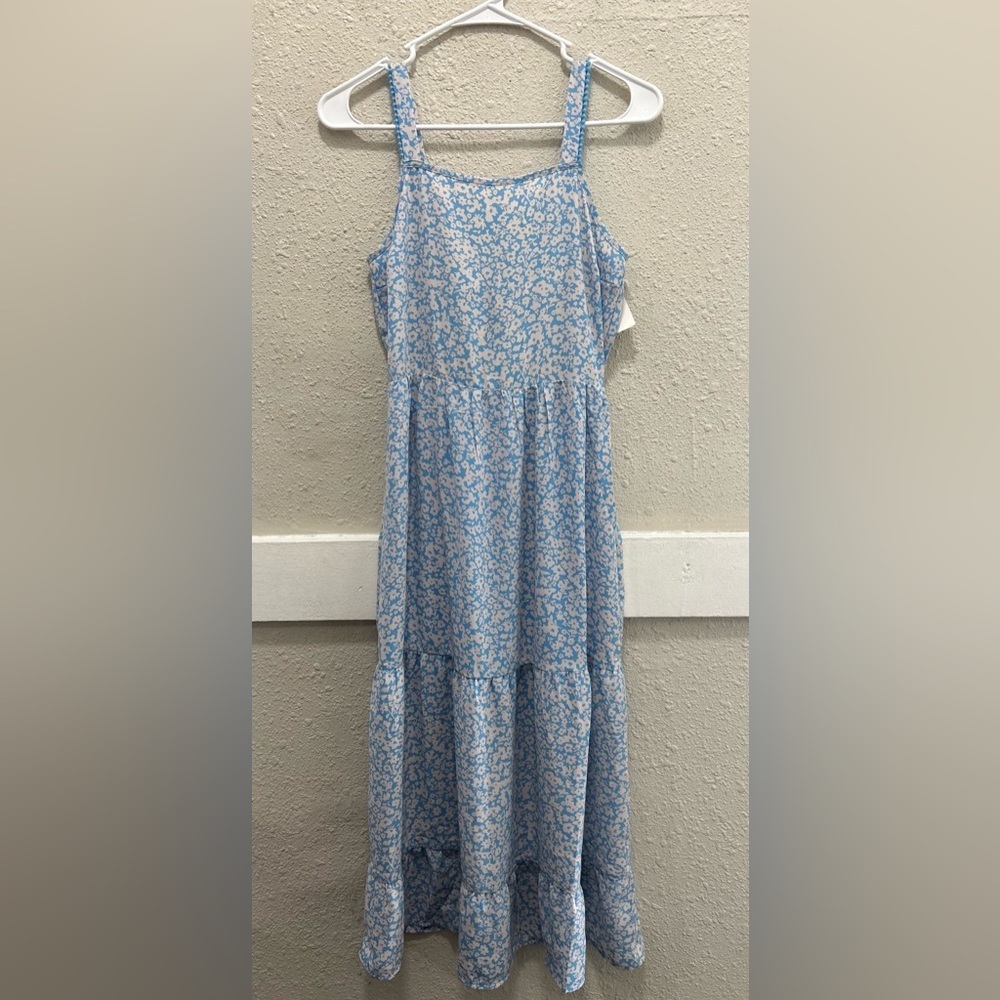 Sienna Sky Blue & White MIDI Tiered Dress NWT Small